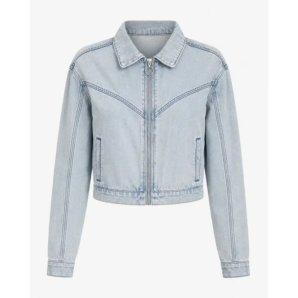 Denim Jacket Women‎ Large Cropped Bow Embroidered Applique Coquette Light Wash